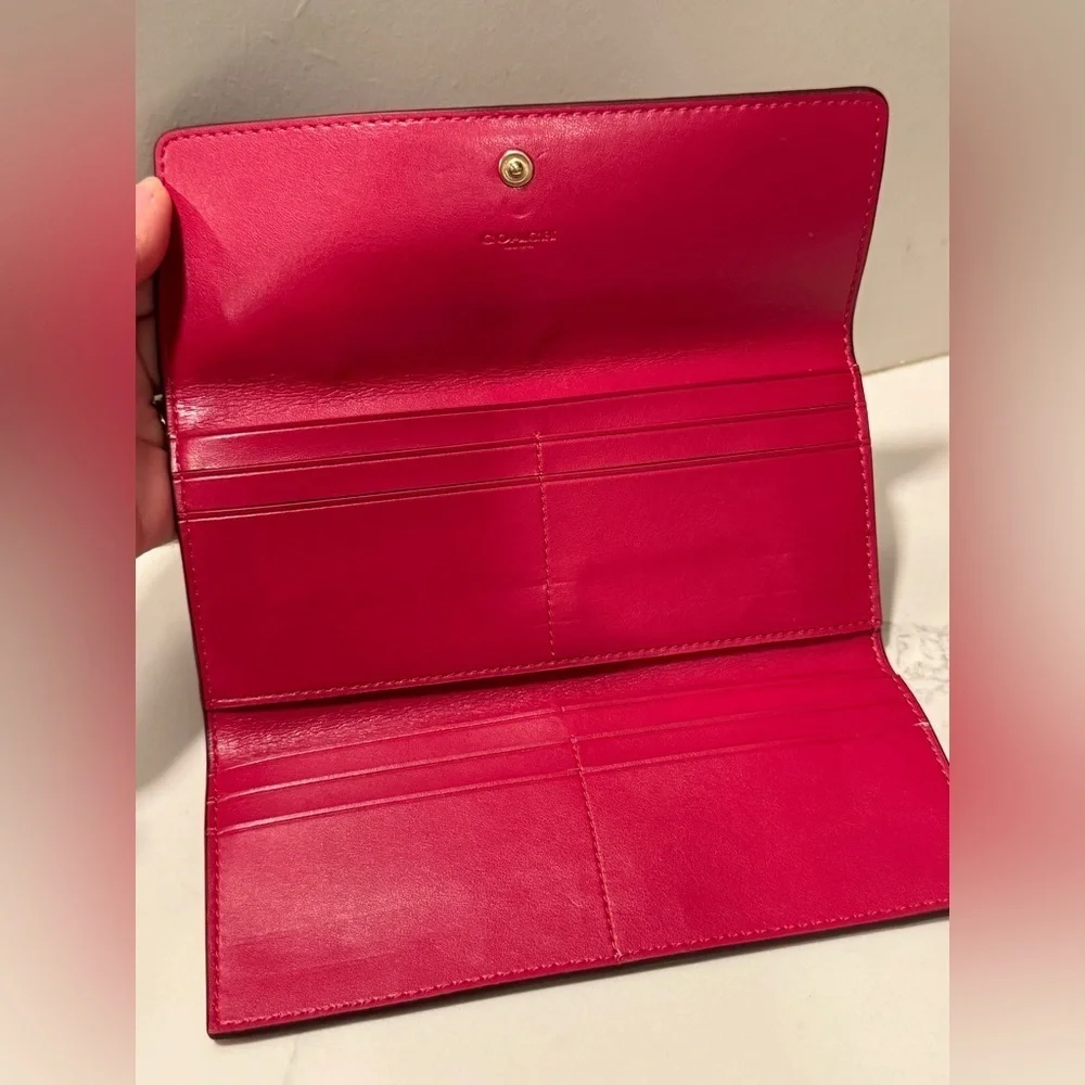 Coach Cherry Red and Gold Soft Leather Trifold
